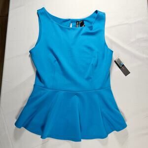Bisou Bisou Blue Peplum Top Womens Medium Sleeveless Stretch Blouse NWT